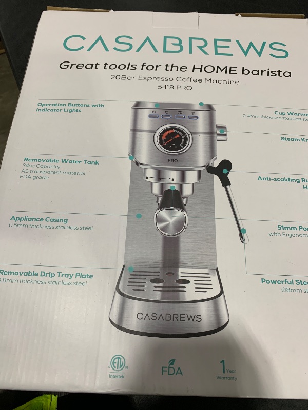 Photo 1 of CASABREWS 5418 PRO Espresso Machine 20 Bar, Upgraded Espresso Maker with Powerful Steam Milk Frother, Stainless Steel Coffee Machine with Fast Heating System for Cappuccino, Latte, Silver