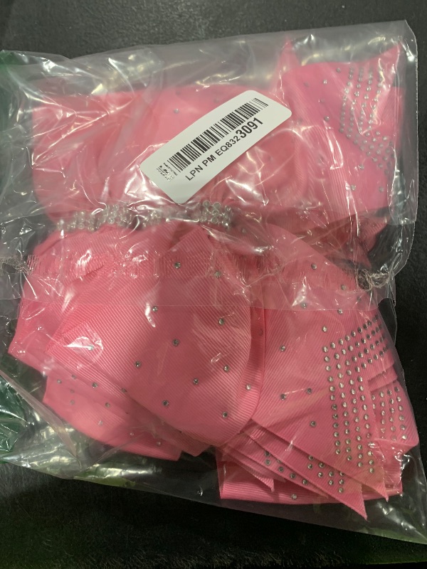 Photo 1 of Hipcheer 12PCS 8" Rhinestones Large Cheer Hair Bows for Girls, Hand-made Grosgrain Ribbon Hair Accessories for Teen Girls Softball Cheerleader Sport (Hot Pink)