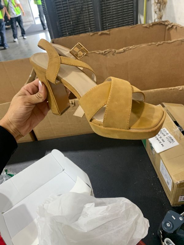 Photo 1 of JOY IN LOVE Womens 3.5" Chunky Block High Heels Ankle Strap Heeled Sandals Yellow-S US8.5