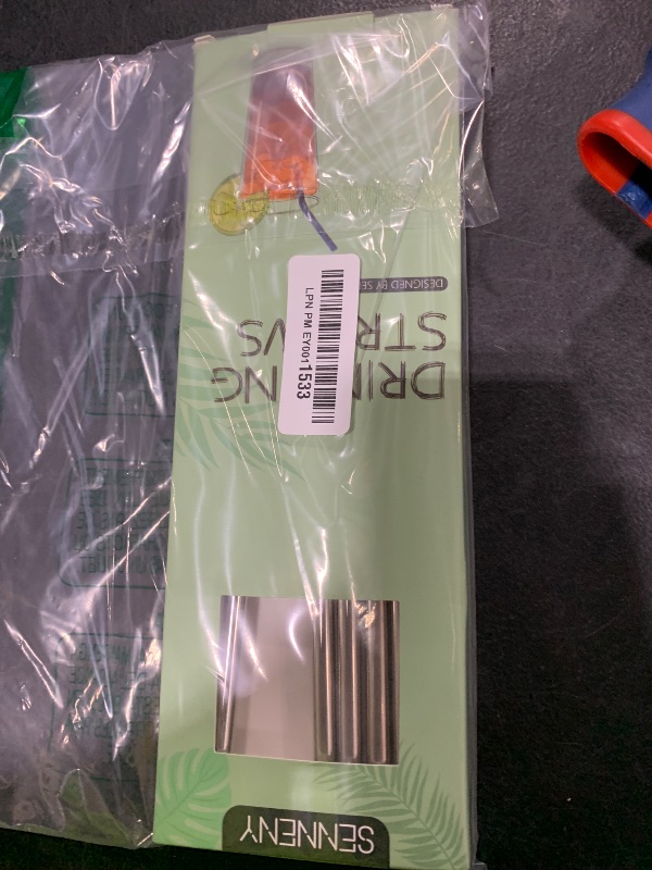 Photo 1 of Senneny Set of 5 Stainless Steel Straws with Silicone Flex Tips Elbows Cover, 2 Cleaning Brushes and 1 Portable Bag Included (Silver)- 8mm diameter