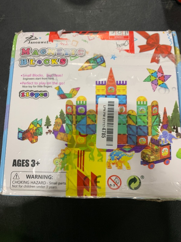Photo 1 of Jasonwell 110PCS Magnetic Tiles Building Blocks Set for Boys Girls Preschool Educational Magnet Construction Kit Stacking STEM Toys Christmas Birthday Gifts for Kids Toddlers 3 4 5 6 7 8 9 + Year Old