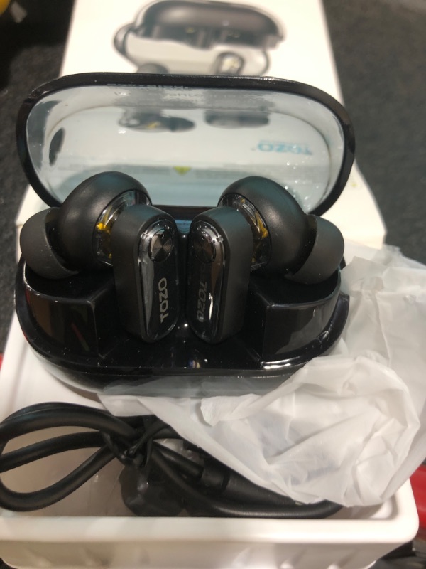 Photo 1 of TOZO Crystal Pods Hybrid Active Noise Cancelling Wireless Earbuds, 10mm Drivers Deep Bass Stereo Sound, 4 Mics Smart ENC AI Calls, 32 EQ via App, Bluetooth 5.4 Headphones, Crystal Case Design