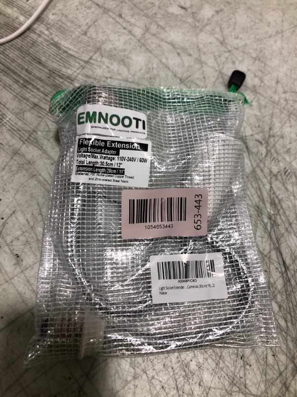 Photo 1 of EMNOOTI Light Socket Extender Adapter, Flexible 6 Inch to 24 Inch Extension, E26 Base, White