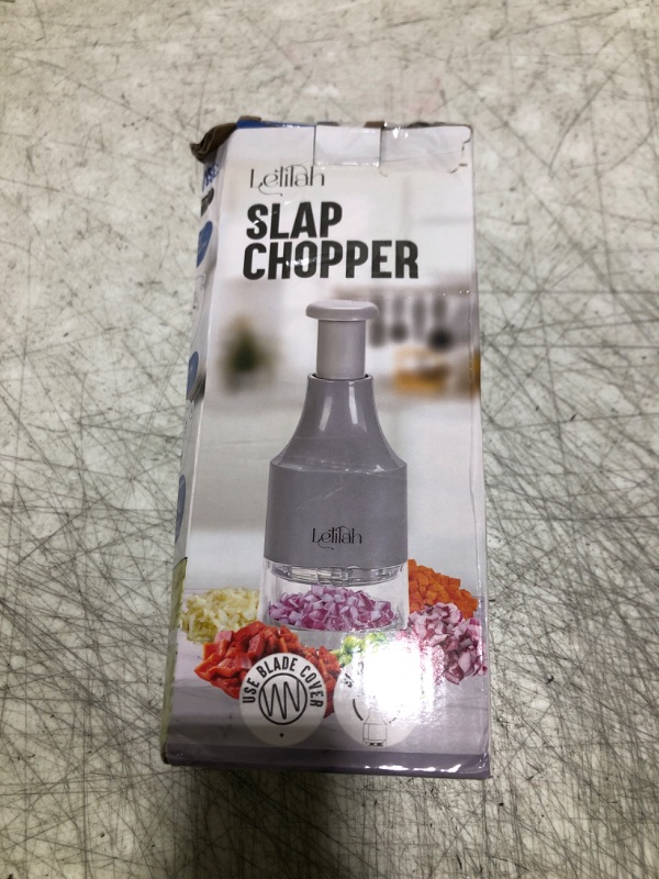 Photo 1 of Food Chopper, Slap Chop, Handheld Veggie Chopper for Vegetable, Onion, Garlic, Nut, Hand Vegetable Cutter, Dishwasher-safe, Stainless Steel Blade, – Dishwasher Safe, Easy to Clean (Light Gray)