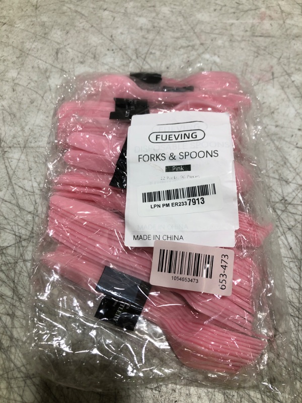 Photo 1 of Plastic Forks and Spoons Heavy Duty, Pink Disposable Plastic Silverware Set for Party Supplies 96PCS