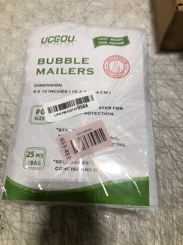 Photo 1 of UCGOU Bubble Mailers 6x10 Inch White 25 Pack Usable Size 6x9" Padded Envelopes Small Business Mailing Packages Opaque Self Seal Adhesive Waterproof Boutique Shipping Bag for Jewelry Makeup Supplies #0