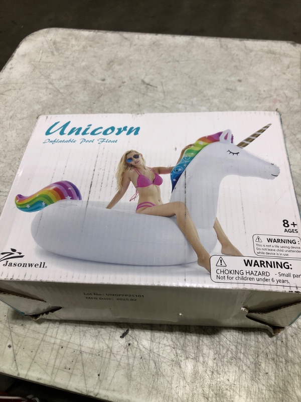 Photo 1 of Jasonwell Giant Inflatable Unicorn Pool Float Floatie Ride On with Fast Valves Large Rideable Blow Up Summer Beach Swimming Pool Party Lounge Raft Decorations Toys for Kids Adults