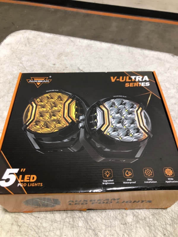Photo 1 of Auxbeam V-Ultra Series 5" 172W Side Shooter Offroad Fog Lights, Amber DRL Function 3 Modes, 270 Degree Wider Range, 20400LM Round LED Pods Light Bar with Protective Covers, Pair