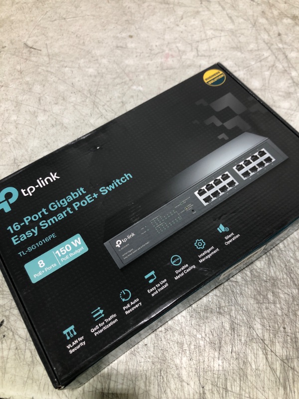 Photo 1 of TP-Link TL-SG1016PE | 16 Port Gigabit PoE Switch | Easy Smart Managed | 8 PoE+ Ports @150W | Plug & Play | Sturdy Metal w/ Shielded Ports | QoS, Vlan, IGMP & LAG, Free Expert Help