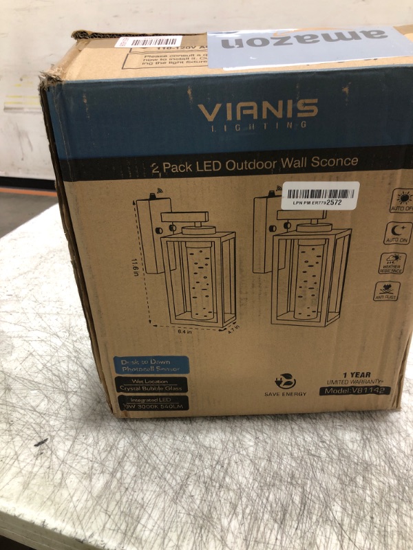Photo 1 of VIANIS 2 Pack Dusk to Dawn Outdoor Sconce Lights, White Built-in 10W LED Exterior Lighting Fixtures Wall Mount for House, Anti-Rust Modern Porch Lights Outdoor for Garage with Crystal Bubble Glass