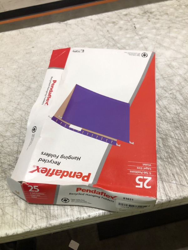 Photo 1 of Pendaflex Reinforced Hanging File Folders, Letter Size, Violet, 1/5 Cut, 25/BX (4152 1/5 VIO)