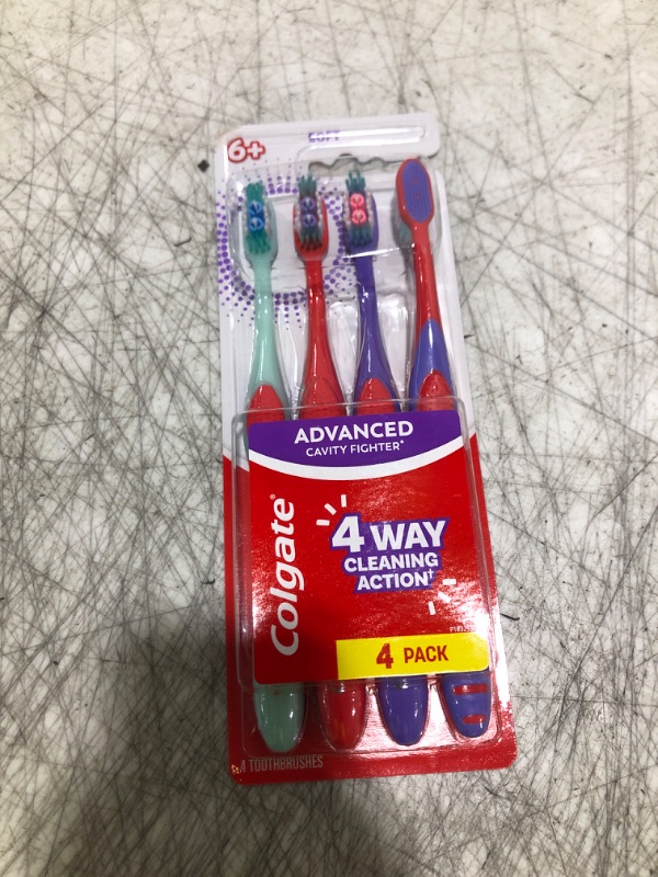 Photo 1 of Colgate Extra Soft Kids Toothbrushes, Advanced Cavity Fighter Kids Toothbrush Pack, Extra Soft Bristles Help Remove Plaque and Stains for a Gentle Clean, for Children Ages 6 and Up, 4 Pack