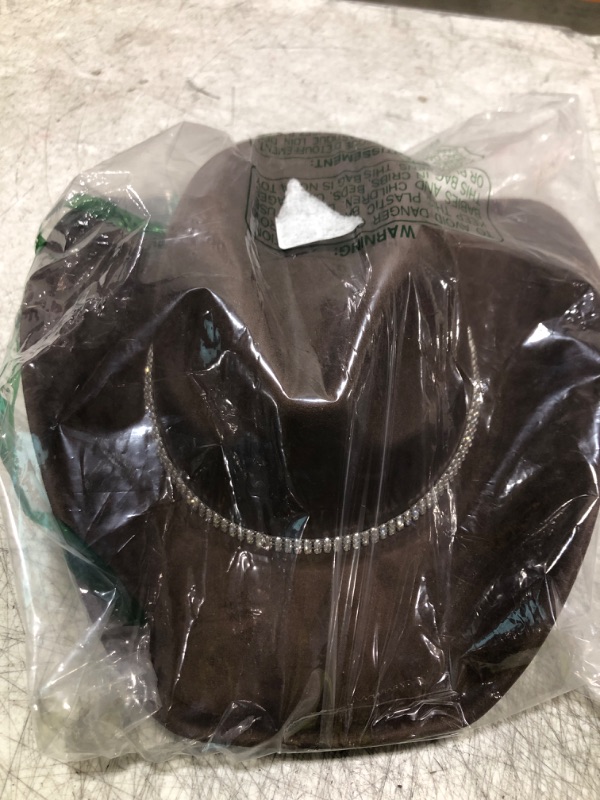 Photo 1 of Keilin Rhinestone Cowgirl Hat Disco Cowboy Hat Felt Western Nashville Bachelorette Party Hat for Teens and Adults (Brown, 6 3/4-7 3/8)