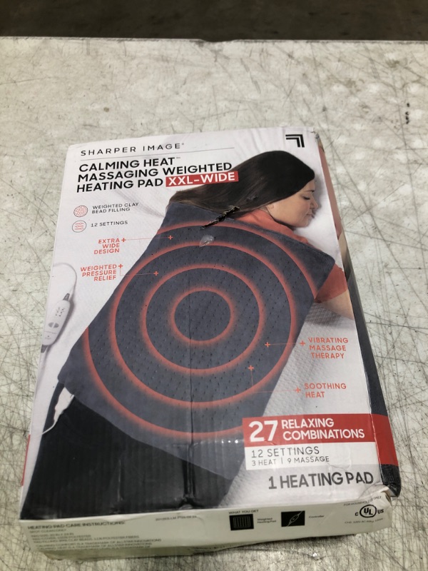 Photo 1 of Calming Heat XXL-Wide Massaging Weighted Heating Pad by Sharper Image- Electric Heating Pad with Massaging Vibrations, Auto-Off, 12 Settings- 3 Heat, 9 Massage- 27 Relaxing Combos, 20” x 24”, 5 lbs