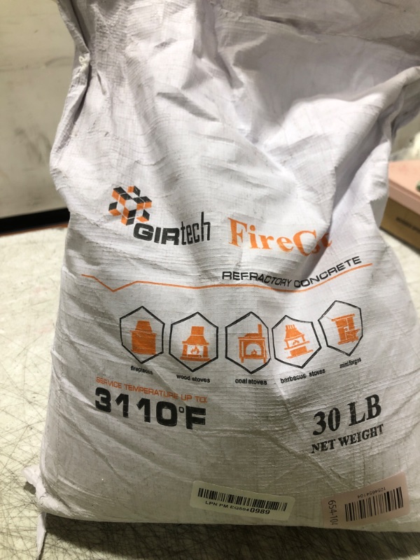 Photo 1 of Girtech FireCast Castable Refractory Cement Mix 3110 Degree Fahrenheit 30 Lbs High Temperature Heat Resistant Fireproof Mortar Build Repair Pizza Oven Fire Places Forge Kiln Stove