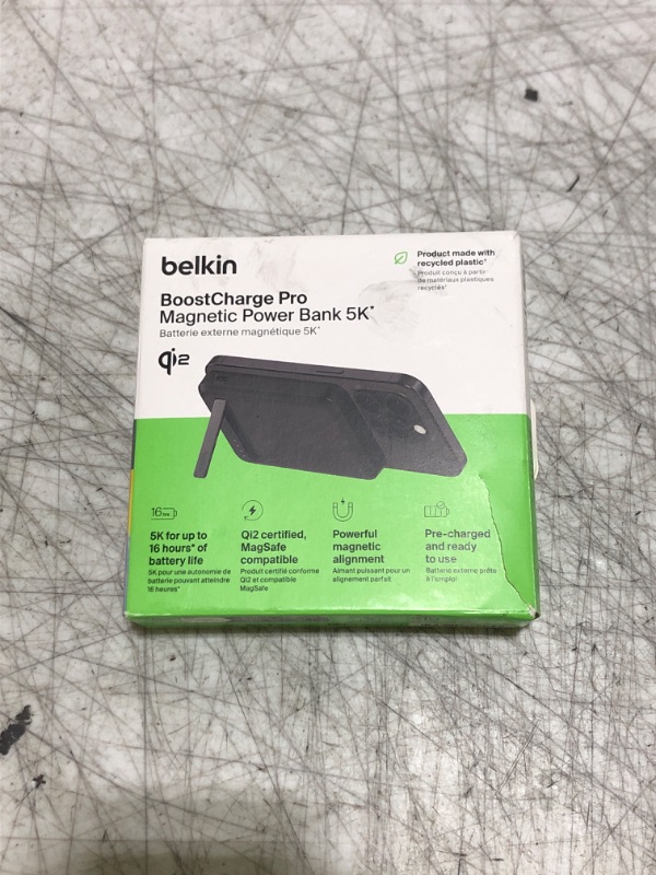 Photo 1 of Belkin Portable Charger, Wireless Power Bank 15W 5000mAh w/ Qi2, MagSafe Charger + Built-in Pop-up Kickstand - Compatible w/iPhone 17, Air, Pro, Pro Max, Google Pixel 10, etc. - Black