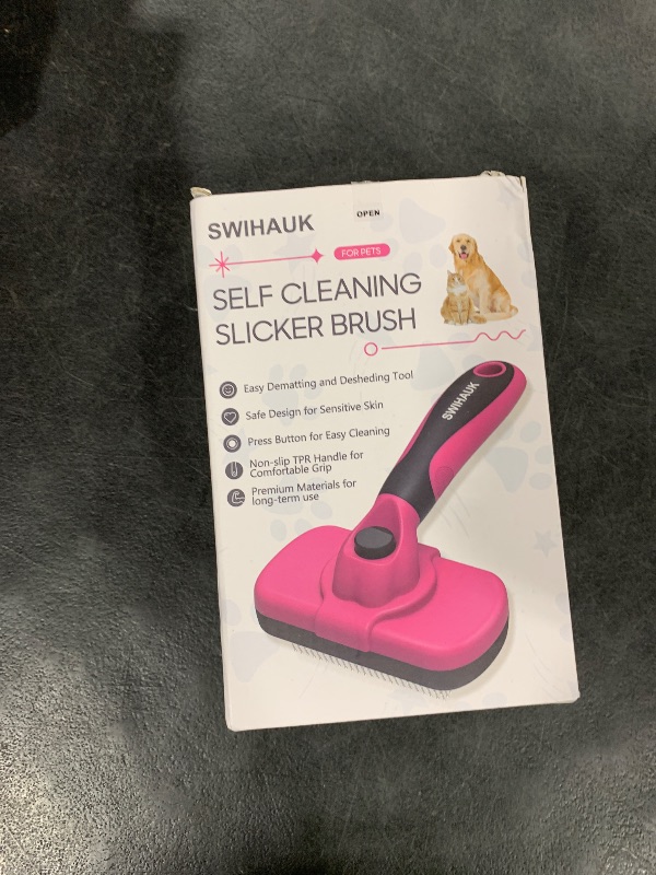 Photo 1 of Swihauk Self Cleaning Slicker Brush for Dogs & Cats - Skin Friendly Grooming, Deshedding, Hair Removal for Puppies & Long/Short Haired Pets, Pet Supplies Accessory, Pink