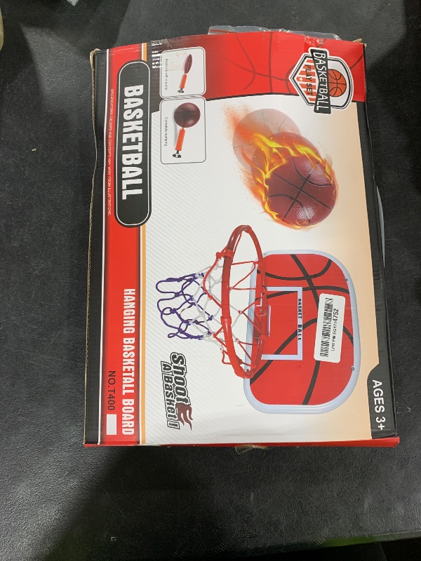 Photo 1 of Mini Indoor Basketball Hoop Set for Kids, Wall Mount Basketball Hoop Over Door with 4 Small Replacement Basketballs, ABS Backboard Metal Rim Goal Sport Party Activity Toys for Office Room Pool