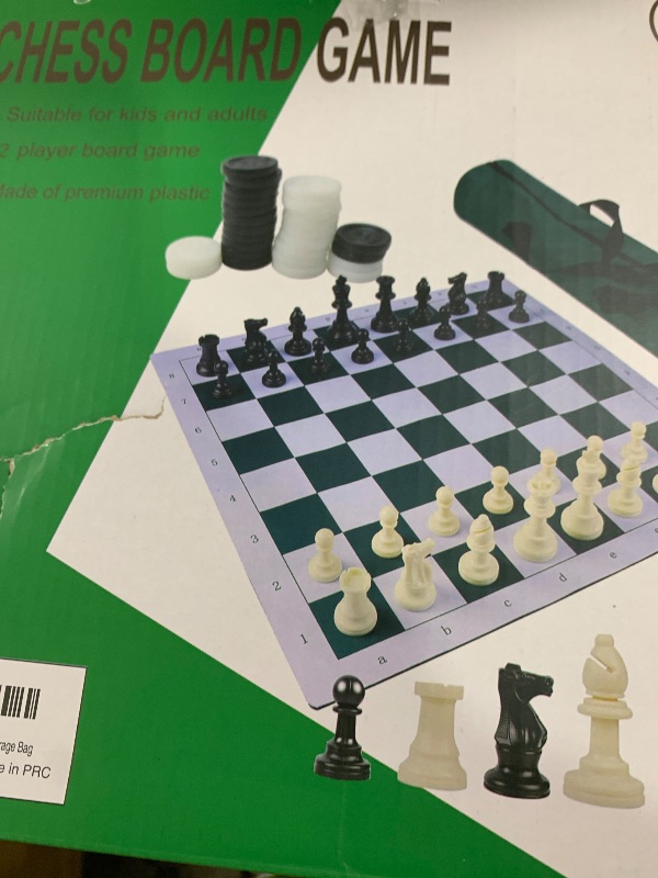Photo 1 of Juegoal 20" Portable Chess & Checkers Set, 2 in 1 Travel Board Games for Kids and Adults, Folding Roll up Chess Game Sets, Extra 26 Checker Pieces, Tournament Thick Mousepad Mat with Storage Bag