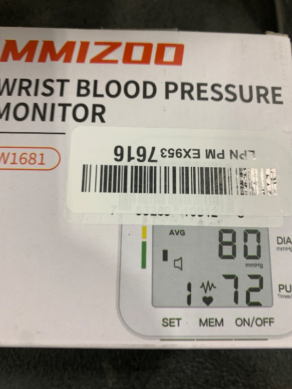 Photo 1 of MMIZOO Wrist Blood Pressure Monitor Large LCD Display BP Machine Adjustable Cuff 5.31-7.68 inch Automatic 99x2 Sets Memory with Carrying Case for Home Use (W1681)