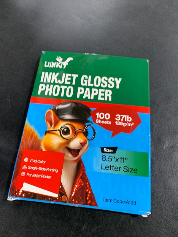 Photo 1 of Uinkit 37lb Thin Flyer Paper Glossy 8.5x11 Inkjet 100 Sheets Single Side DIY Chip Bag 135gsm Printer Picture for Inkjet Printer with Dye Ink Letter size A4 Brochure (8.5X11X100)