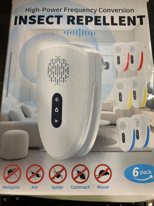Photo 1 of (2025 Upgraded) Ultrasonic Insect & Pest Indoor Repeller, Plug-in Control Device Repellent for Rodent, Mice, Rats, Roaches, Ants, Spiders, Mosquitoes, Bugs, Home, 3 Mode Switching (6 Pack)