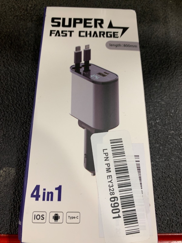 Photo 1 of Car Phone Charger Retractable Car Charger 4 in 1 Fast Charger 30W Double USB Type C Retractable Cables 31.5 Inch and 2 USB Ports Car Charger Adapter for iPhone 17/16/15/14/13/12,Samsung,Pixel,iPad