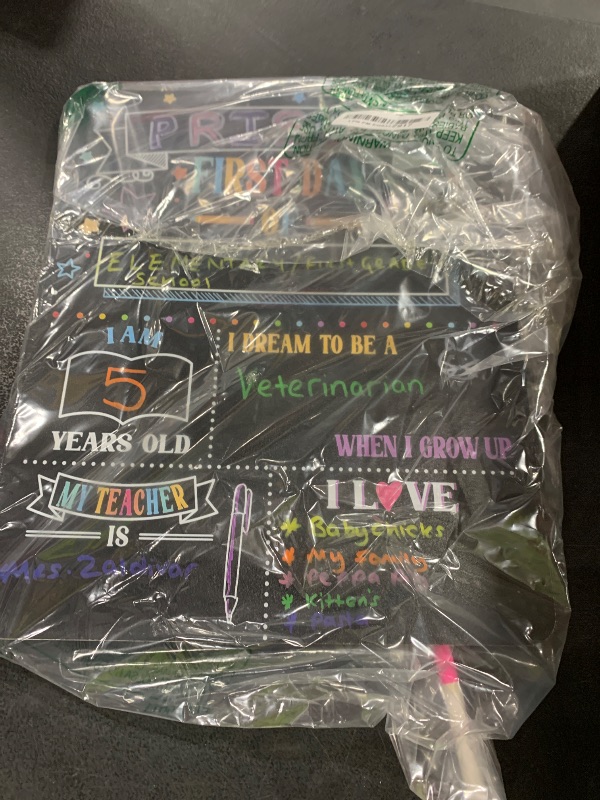Photo 1 of 4 THOUGHT First & Last Day of School Chalkboard Sign- 11x14 Inch Double-Sided Reusable Chalk Board Signs for Kids, Back to School Photo Prop for Kindergarten Preschool, Icluding 7 Markers