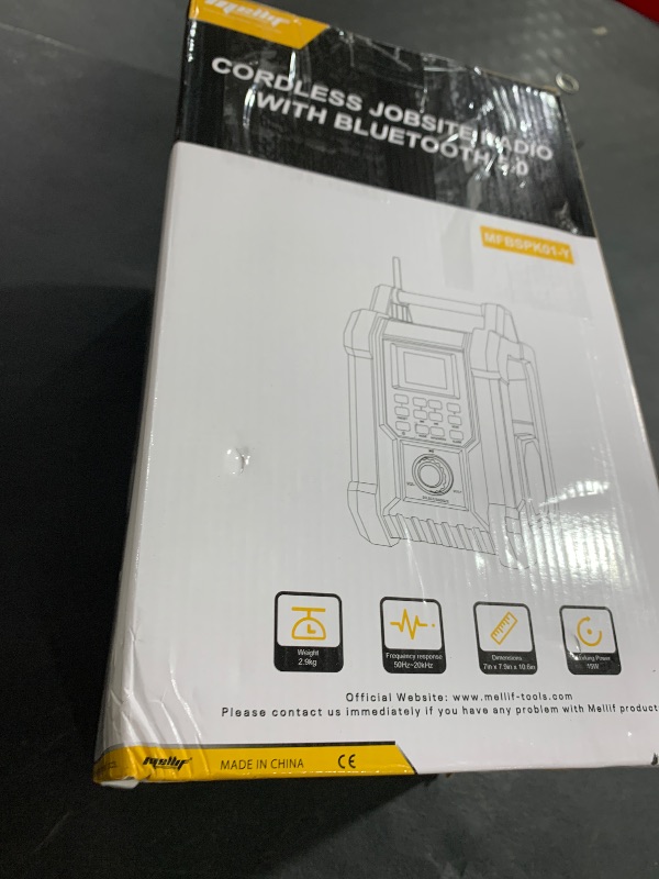 Photo 1 of Mellif Jobsite Radio Speaker, Compatible with DeWalt 20V MAX Battery, IPX54 Waterproof Portable Wireless Stereo,Strong Signal Reception, AM/FM, TWS, 100ft Range, AC/DC Powered(Tool Only)