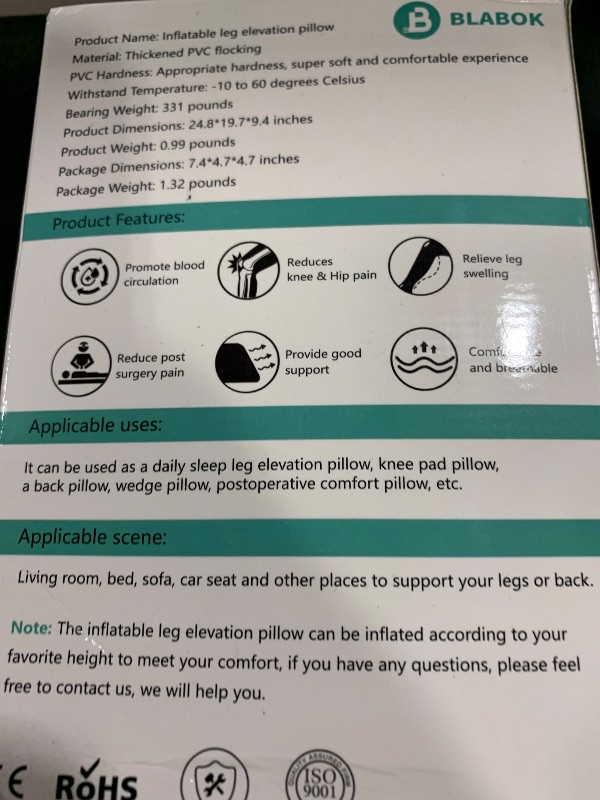 Photo 1 of BLABOK Wedge Pillow for Sleeping - Inflatable Leg Elevation Pillow for Swelling,Circulation,Leg & Back Pain Relief,Leg Support Polyvinyl Chloride Pillow for After Aurgery,Hip,Foot,Ankle Recovery