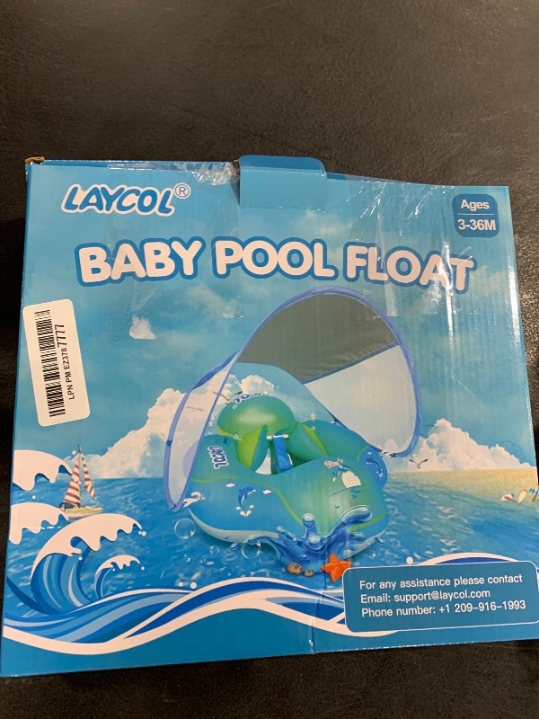 Photo 1 of LAYCOL Baby Swimming Float Inflatable Baby Pool Float Ring with Sun Protection Canopy,add Tail no flip Over for Age of 3-36 Months