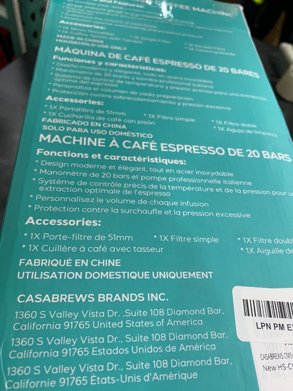 Photo 1 of CASABREWS CM5418 Espresso Machine 20 Bar, Compact Espresso Maker with Steam Milk Frother, Stainless Steel Coffee Machine with 34oz Removable Water Tank for Cappuccino, Latte, Silver