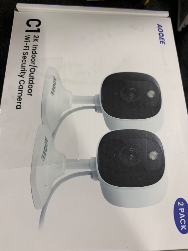 Photo 1 of AOQEE 2K Cameras for Home Security-Outdoor/Indoor Camera for Dog/Cat/Pet/Nanny/Baby, Color Night Vision, White Light, Siren, 24/7 SD Recordings, Works with Alexa/Google Home, C1 (C1-White-2pack-2.4G)