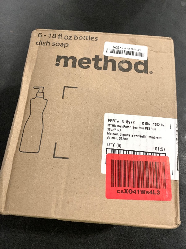Photo 1 of Method Gel Dish Soap, Sea Minerals Scent, Biodegradable Formula, Tough on Grease & Stuck-on Food, Cruelty Free Formula, Made with Recycled Plastic, 18 Fl Oz (Pack of 6)
