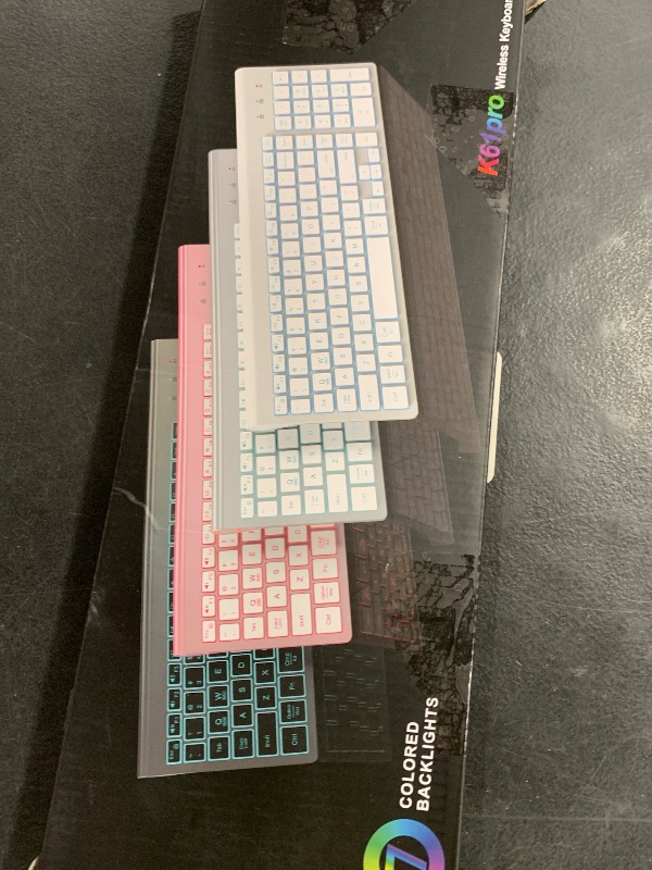 Photo 1 of SABLUTE Wireless Keyboard with 7 Colored Backlits, Rechargeable Silent Compact Cordless Computer Keyboard with Low Profile Quiet Light Up Keys for Windows, PC, Linux, Chrome, Mac (Grey)