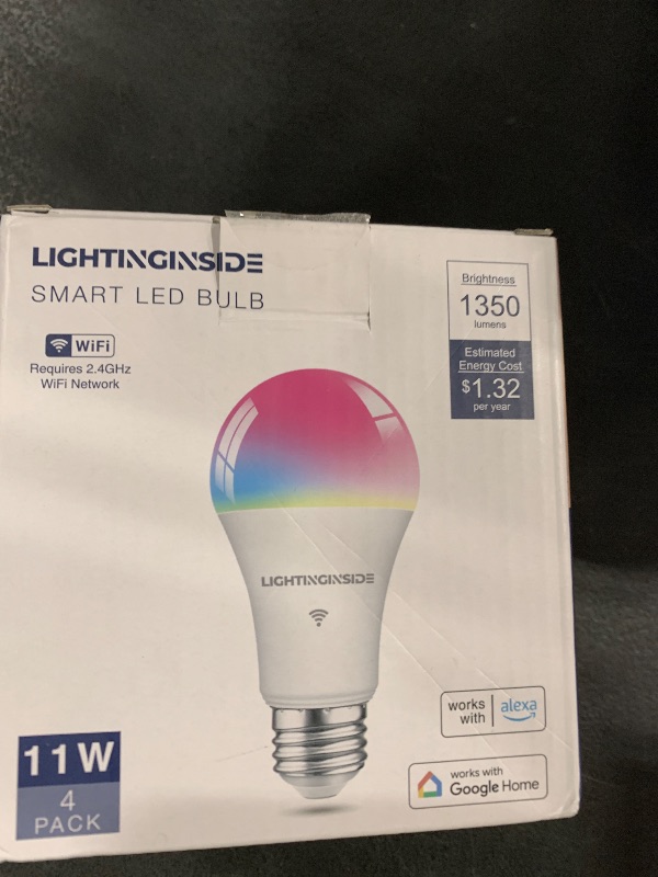 Photo 1 of Lightinginside Smart Light Bulbs 100W Equiv., 1350LM 11W Smart Bulb Works with Alexa/Google Home/Smart Life, A19 E26 RGBCW Color Changing, No Hub Required, 2.4G WiFi Bluetooth Bulb, ETL Listed, 4PCS