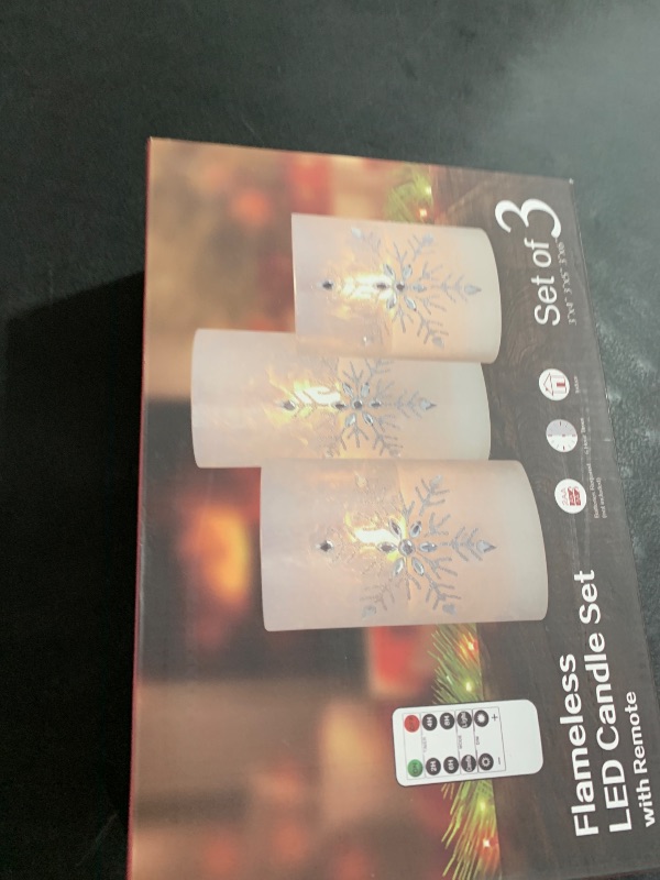Photo 1 of Immeiscent Christmas Flameless Candles, Jeweled Snowflake Iced Glass Candle, LED Flickering Pillar Candle with Timer&Remote for Xmas,Home Decor,Holiday,Set of 3 (D 3” X H 4” 5” 6”)
