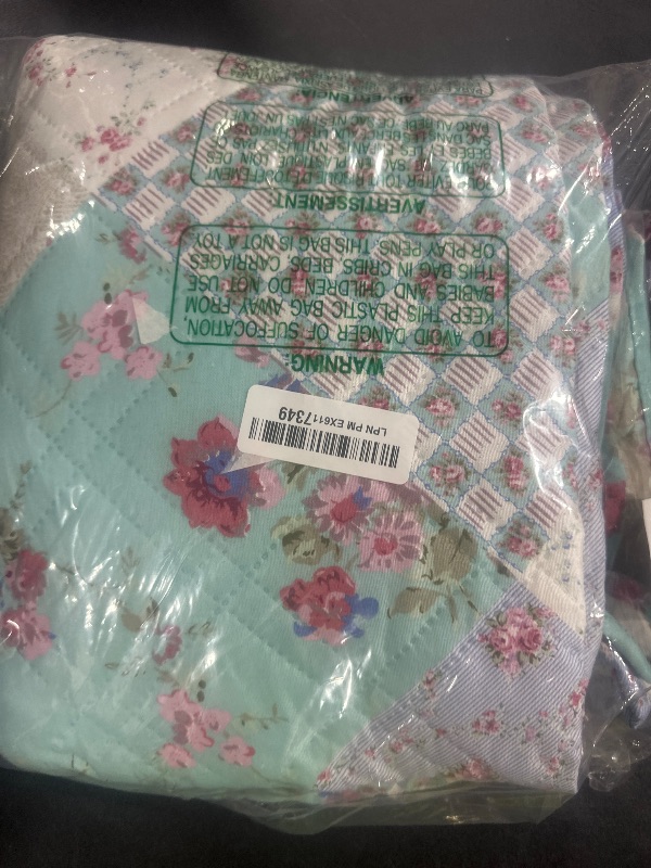 Photo 1 of Brilliant Sunshine Blue and Green Rose Patchwork Couch Cover, Quilted Oversized Loveseat Slipcover, 54" Seat Width, Slip Resistant Furniture Protector, 2" Strap, Washable, for Pets, Kids, Blue Green