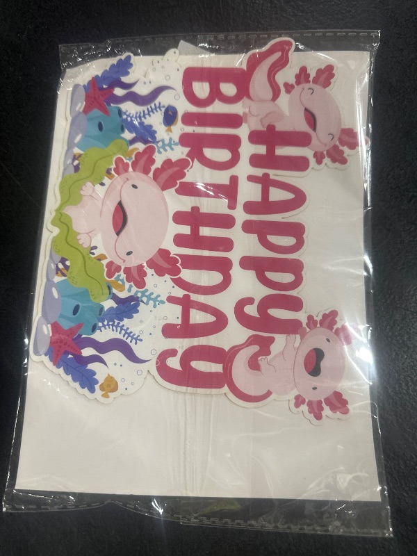Photo 1 of Axolotl Happy Birthday Cake Topper, Creature Axolotl Themed Cake Decoration for Girl Boy Happy Birthday Party Decor Supplies Decorations