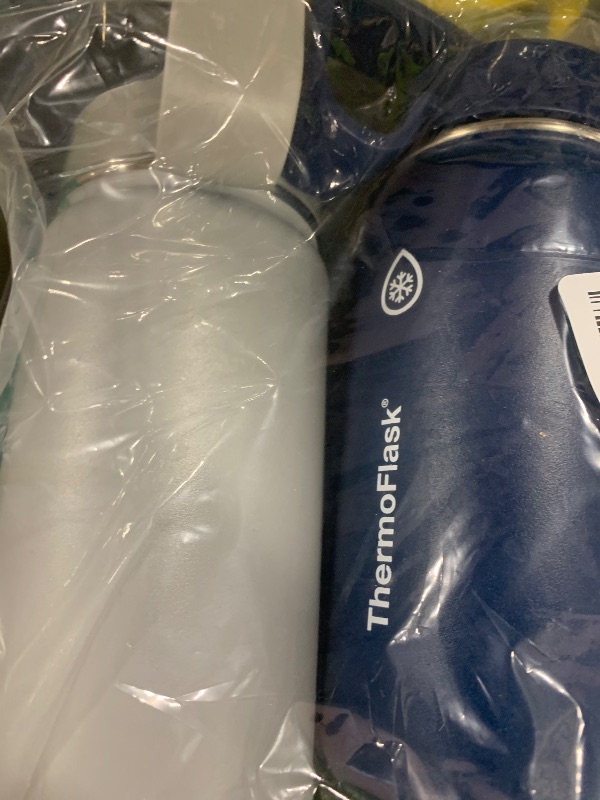Photo 1 of ThermoFlask Kids Bottle with Straw Lid - Durable & Dishwasher-Safe Water Bottles & Lids - Leak-Proof Bottle Lid Design - Reusable Water Bottles for Everyday Use - 14 oz, Harbor Grey/Denim (2 Pack)
