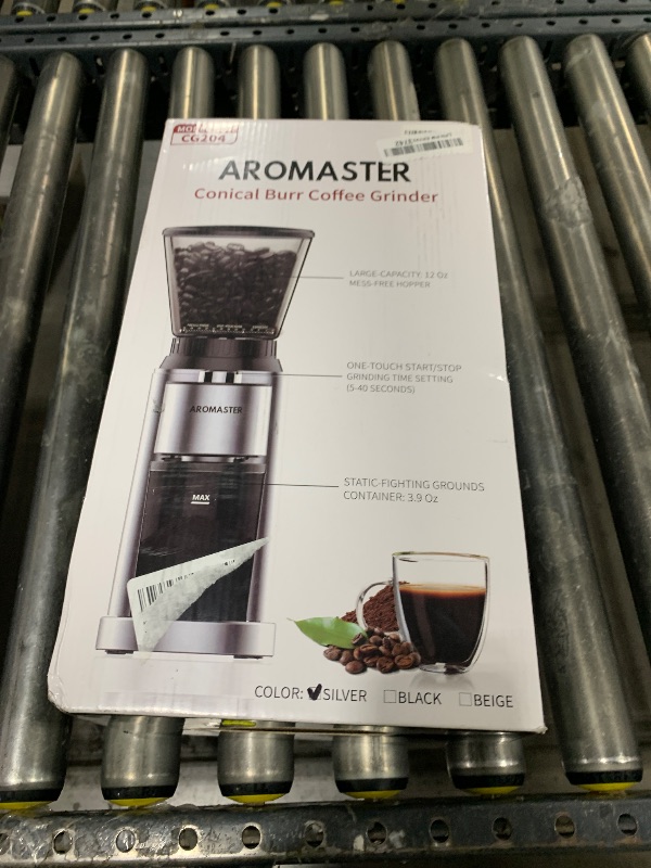 Photo 1 of Aromaster Coffee Bean Grinder with 48 Gind Settings, Conical Burr Coffee Grinder for Home Use,Stainless Steel,40 Seconds Adjustable Timer,Anti-static,Easy to Clean with Brush