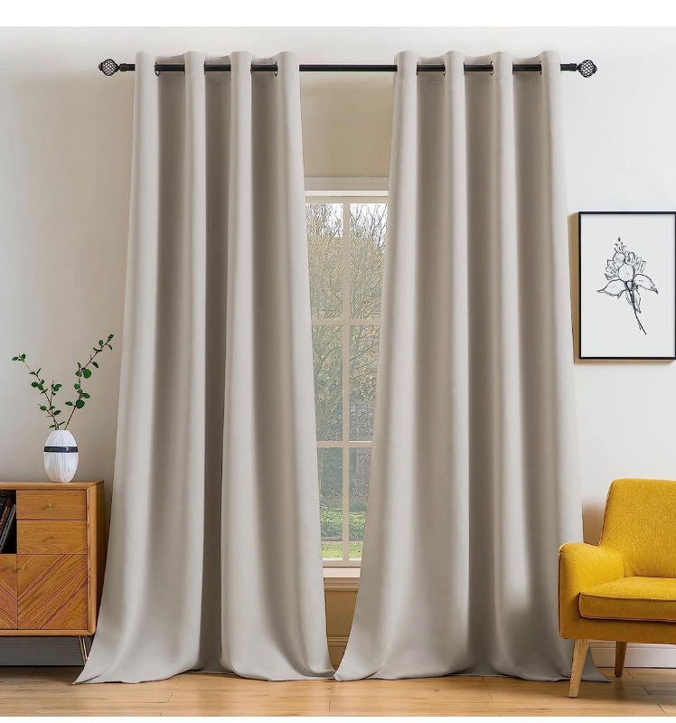 Photo 1 of MIULEE Blackout Curtains 96 Inches Long for Bedroom Living Room Thermal Insulated Room Darkening Grommet Top Solid Light Blocking Drapery Set of 2 Window Panels Natural