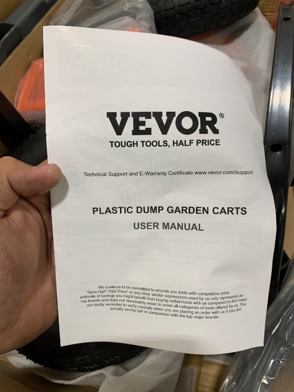 Photo 1 of  VEVOR 1200lbs 7Cu.Ft. Garden Dump Cart with 2-in-1 Convertible Handle and 13in All Terrain Wheels, Heavy Duty Poly Yard Dump Wagon Utility ATV Trailer Dump Cart Tow Behind for Lawn Mower Tractor 