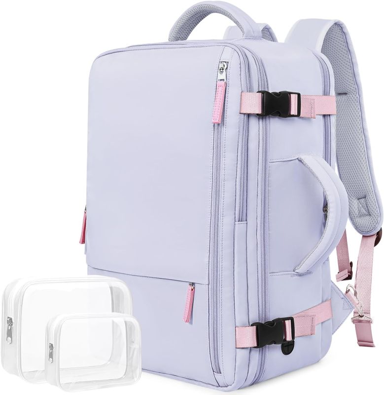 Photo 1 of  Travel Laptop Backpack Carry On Backpack for Men Women Flight Approved College School Computer Bag for Business Hiking Personal Item Backpack Fits 15.6 Inch Notebook Purple 