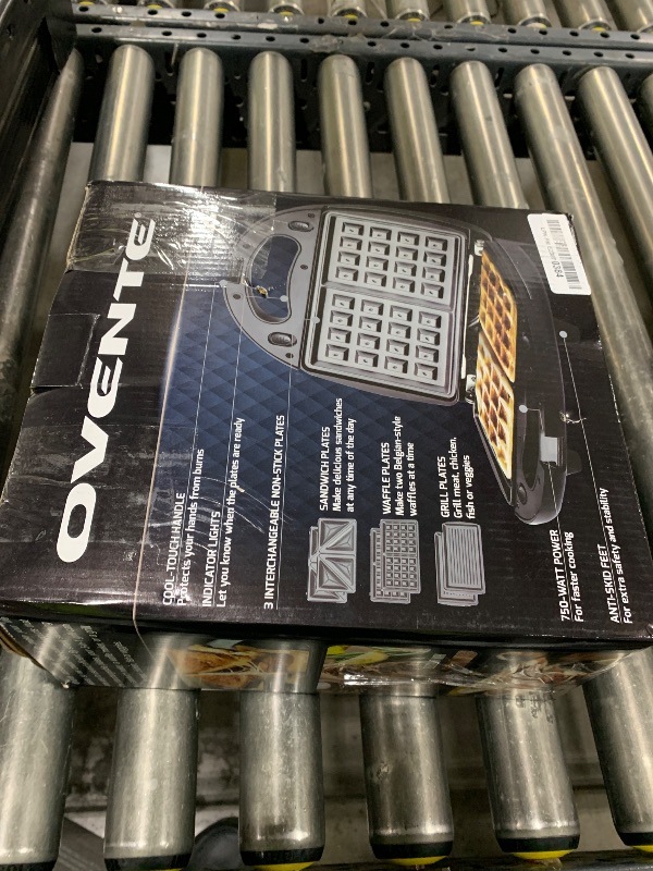 Photo 1 of OVENTE 3 in 1 Electric Sandwich Maker, Panini Press Grill and Waffle Iron Set with Removable Non-Stick Plates, Perfect for Cooking Grilled Cheese, Tuna Melts, Burgers, Steaks and Snacks, Black GPI302B