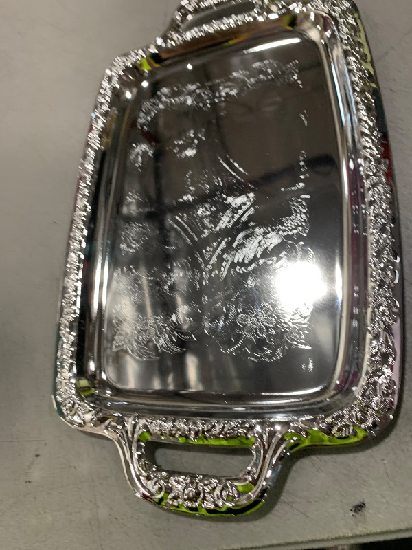 Photo 1 of Cabilock Elegant Rectangular Silver Tray Mirrored Tray for Whiskey Decanter Candlesticks Vanity Perfume and Snack Bread Breakfast Fruit Serving Dish