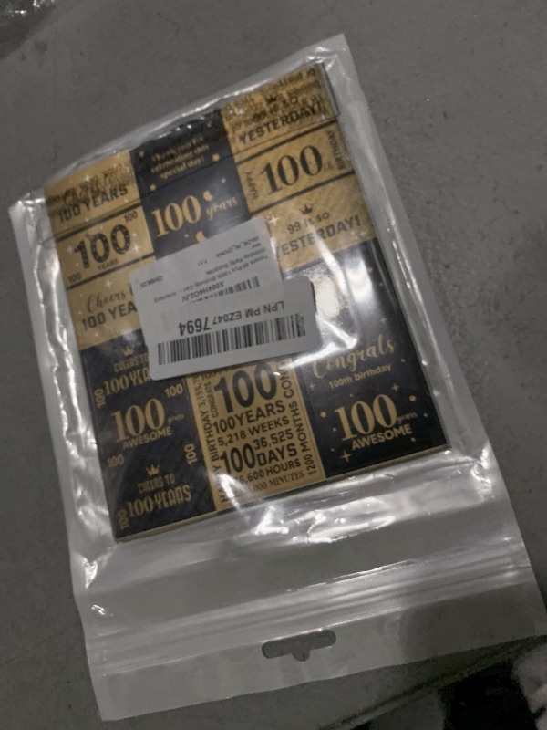 Photo 1 of Tenare 90 Pcs 100th Birthday Party Favors Candy Wrappers Black and Gold Stickers Mini Chocolate Label 100th Birthday Decorations for Men Anniversary Party Supplies