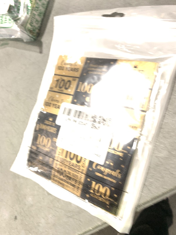 Photo 1 of Tenare 90 Pcs 100th Birthday Party Favors Candy Wrappers Black and Gold Stickers Mini Chocolate Label 100th Birthday Decorations for Men Anniversary Party Supplies