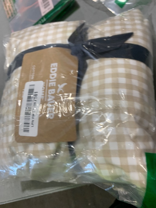 Photo 1 of Eddie Bauer - Sheet Set, Cotton Percale Bedding with Matching Pillowcase, Crisp & Breathable, 200-Thread Count, Classic Comfort Essentials (Little Gingham Beige, Twin)