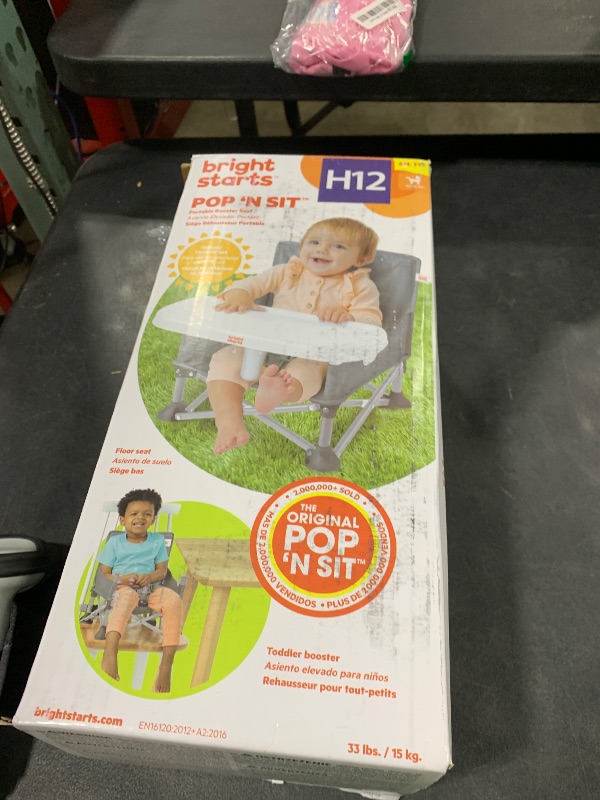 Photo 1 of Bright Starts Pop 'N Sit Portable Booster, Indoor/Outdoor Use, Floor Seat with Feeding Tray, Grey, 6 Mos - 3 Yrs